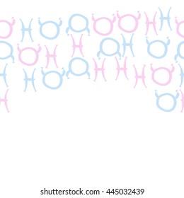 Horizontal seamless pattern of zodiac signs, doodles,  object, taurus,pisces,  copy space. Hand drawn.