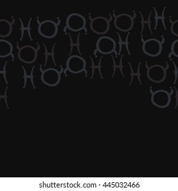 Horizontal seamless pattern of zodiac signs, doodles,  object, taurus,pisces,  copy space. Hand drawn.