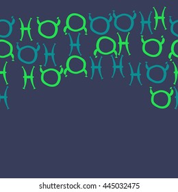 Horizontal seamless pattern of zodiac signs, doodles,  object, taurus,pisces,  copy space. Hand drawn.