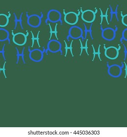 Horizontal seamless pattern of zodiac signs, doodles,  object, taurus,pisces,  copy space. Hand drawn.