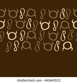 Horizontal seamless pattern of zodiac signs, doodles,  object, taurus,lions, copy space. Hand drawn.