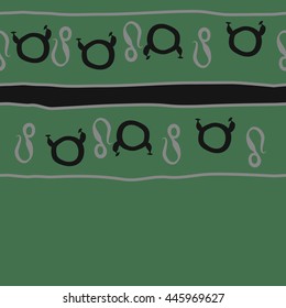 Horizontal seamless pattern of zodiac signs, doodles,  object, taurus,lions, stripes, spot, copy space. Hand drawn.
