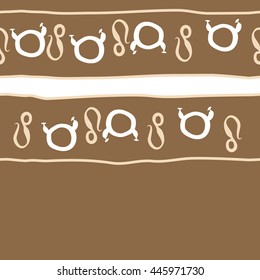 Horizontal seamless pattern of zodiac signs, doodles,  object, taurus,lions, stripes, spot, copy space. Hand drawn.