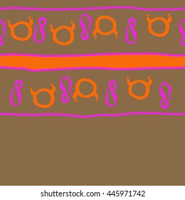 Horizontal seamless pattern of zodiac signs, doodles,  object, taurus,lions, stripes, spot, copy space. Hand drawn.