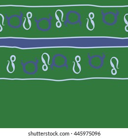 Horizontal seamless pattern of zodiac signs, doodles,  object, taurus,lions, stripes, spot, copy space. Hand drawn.