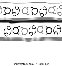 Horizontal seamless pattern of zodiac signs, doodles,  object, taurus, cancer, stripes, spot, copy space. Hand drawn.