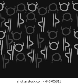 Horizontal seamless pattern of zodiac signs, doodles,  object, taurus,libra,  copy space. Hand drawn.