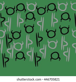 Horizontal seamless pattern of zodiac signs, doodles,  object, taurus,libra,  copy space. Hand drawn.