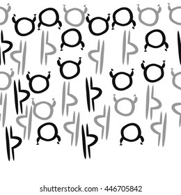 Horizontal seamless pattern of zodiac signs, doodles,  object, taurus,libra,  copy space. Hand drawn.