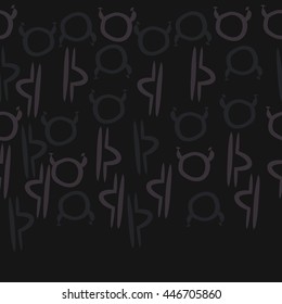 Horizontal seamless pattern of zodiac signs, doodles,  object, taurus,libra,  copy space. Hand drawn.