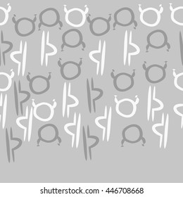 Horizontal seamless pattern of zodiac signs, doodles,  object, taurus,libra,  copy space. Hand drawn.