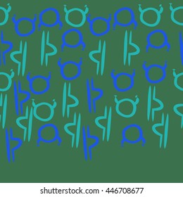 Horizontal seamless pattern of zodiac signs, doodles,  object, taurus,libra,  copy space. Hand drawn.
