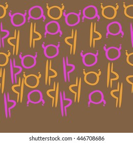 Horizontal seamless pattern of zodiac signs, doodles,  object, taurus,libra,  copy space. Hand drawn.