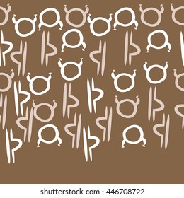Horizontal seamless pattern of zodiac signs, doodles,  object, taurus,libra,  copy space. Hand drawn.