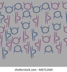 Horizontal seamless pattern of zodiac signs, doodles,  object, taurus,libra,  copy space. Hand drawn.