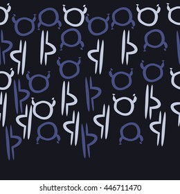 Horizontal seamless pattern of zodiac signs, doodles,  object, taurus,libra,  copy space. Hand drawn.
