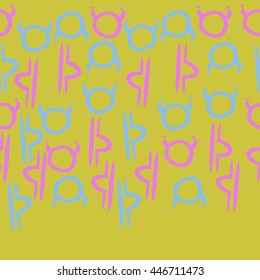 Horizontal seamless pattern of zodiac signs, doodles,  object, taurus,libra,  copy space. Hand drawn.