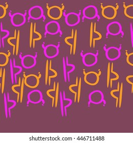 Horizontal seamless pattern of zodiac signs, doodles,  object, taurus,libra,  copy space. Hand drawn.