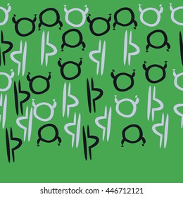 Horizontal seamless pattern of zodiac signs, doodles,  object, taurus,libra,  copy space. Hand drawn.