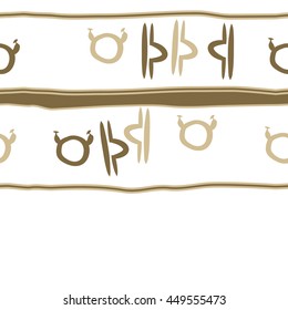 Horizontal seamless  pattern of zodiac signs, doodles,  object, taurus,libra, stripes, spot, copy space. Hand drawn.