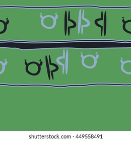 Horizontal seamless  pattern of zodiac signs, doodles,  object, taurus,libra, stripes, spot, copy space. Hand drawn.