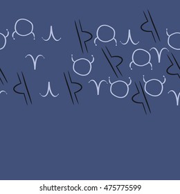 Horizontal seamless  pattern of zodiac signs. Hand drawn.