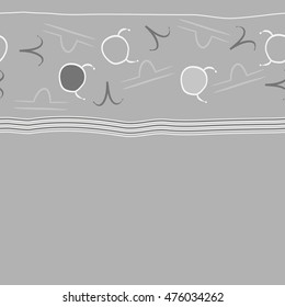 Horizontal seamless  pattern of zodiac signs, stripes. Hand drawn.