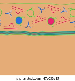 Horizontal seamless  pattern of zodiac signs, stripes. Hand drawn.