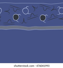Horizontal seamless  pattern of zodiac signs, stripes. Hand drawn.