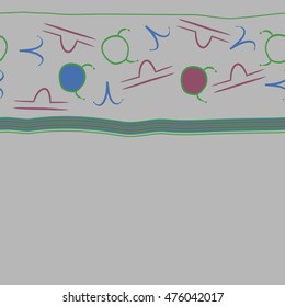 Horizontal seamless  pattern of zodiac signs, stripes. Hand drawn.