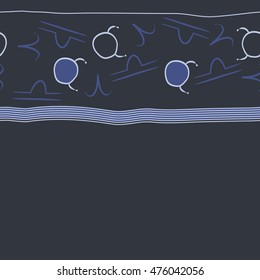 Horizontal seamless  pattern of zodiac signs, stripes. Hand drawn.