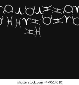 Horizontal seamless pattern with zodiac signs. Hand drawn.