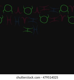 Horizontal seamless pattern with zodiac signs. Hand drawn.