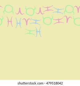 Horizontal seamless pattern with zodiac signs. Hand drawn.
