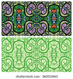 Horizontal seamless patterns collection with floral geometric and lace texture for Wedding, Bridal, Valentine's day, greeting cards or Birthday Invitations, banners design, fabric or paper print. 