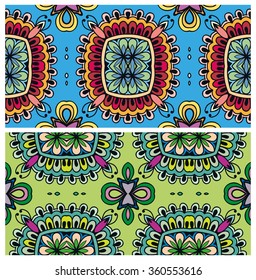 Horizontal seamless patterns collection with floral geometric and lace texture for Wedding, Bridal, Valentine's day, greeting cards or Birthday Invitations, banners design, fabric or paper print. 
