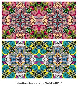 Horizontal seamless patterns collection with floral geometric texture for Wedding, Bridal, Valentine's day, greeting cards or Birthday Invitations, banners design, fabric or paper print.