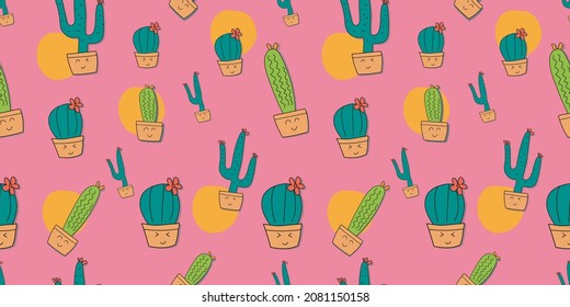 horizontal seamless pink pattern cactus squad design for decoration needs