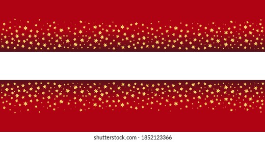 fondo rojo transparente horizontal con estrellas amarillas doradas de estilo plano dispersas al azar desde la parte inferior y superior de la franja blanca, espacio para texto con sombra, estrella aislada de seis y cinco puntas