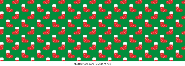 horizontal seamless red and white christmas socks design for pattern and background.