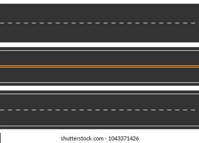 Horizontal seamless roads. Set of asphalt road with markings. Straight highway. Vector