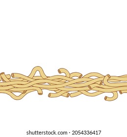 horizontal seamless spaghetti pattern, for frame or border, menu decoration, color vector illustration with contour lines isolated on a white background in the style of doodle and hand drawn