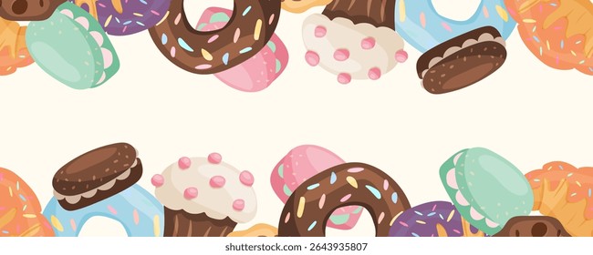 Horizontal seamless sweet border with top and bottom layout