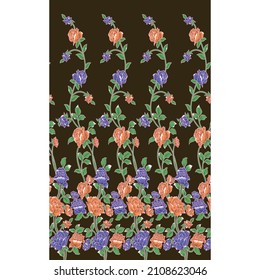 horizontal seamless textile flower border design