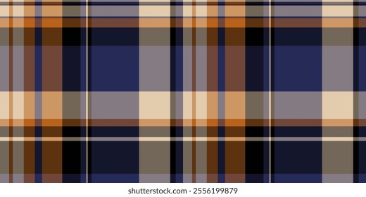 Horizontal seamless textile texture, tweed tartan vector fabric. Intricate check plaid background pattern in orange and gray colors palette.