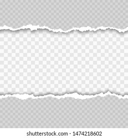 Horizontal seamless torn white paper with shadow. Damaged cardboard borders. Vector illustration