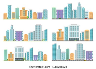 Horizontal seamless urban landscapes with various buildings