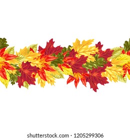 Horizontal seamless vector line with autumn leaves in graphic design illustration