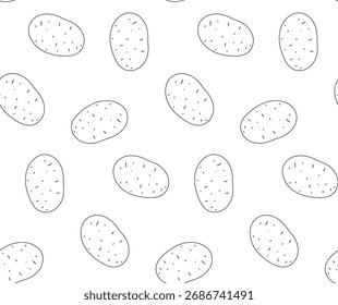 Horizontal seamless vector pattern featuring scattered, hand-drawn outline potato doodles on a clean white background