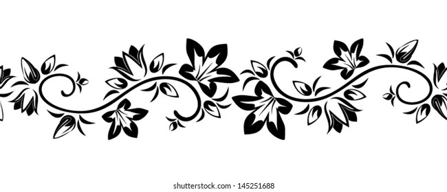 Horizontal seamless vignette with flowers. Vector illustration.